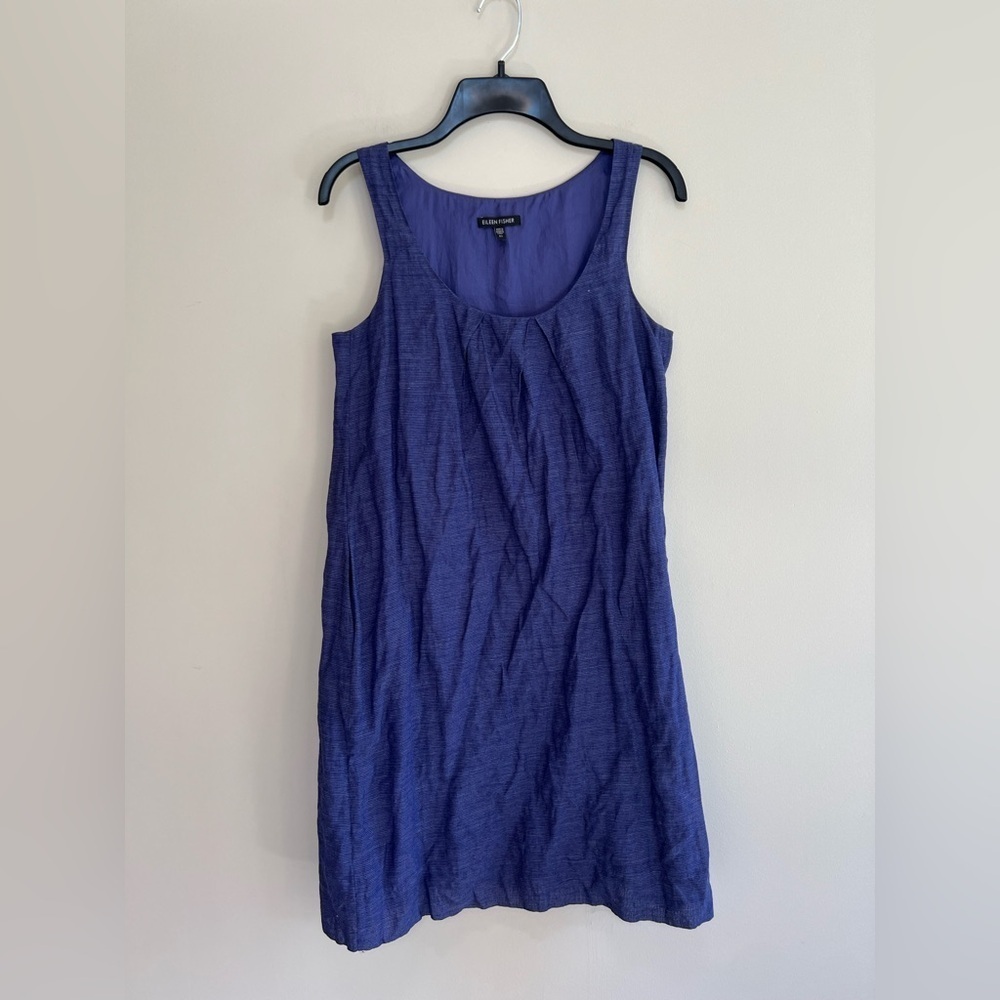 Eileen Fisher Shadow Striped Sleeveless Tunic Dress in Purple 'Sapphire', XS